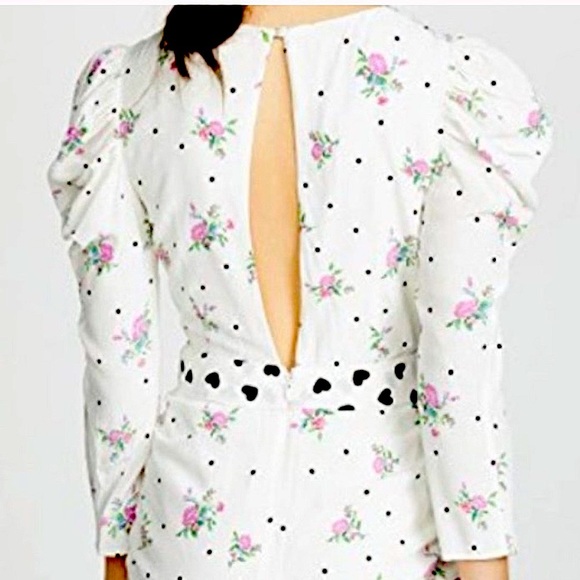 For Love And Lemons White Faux Wrap Floral Mini Dress with Plunge Neckline - Picture 13 of 15